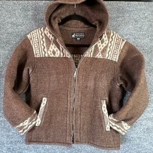 Alpaca Connection Wool Hooded Geometric Zip Up Jacket Ecuador Sz M Gorpcore Boho